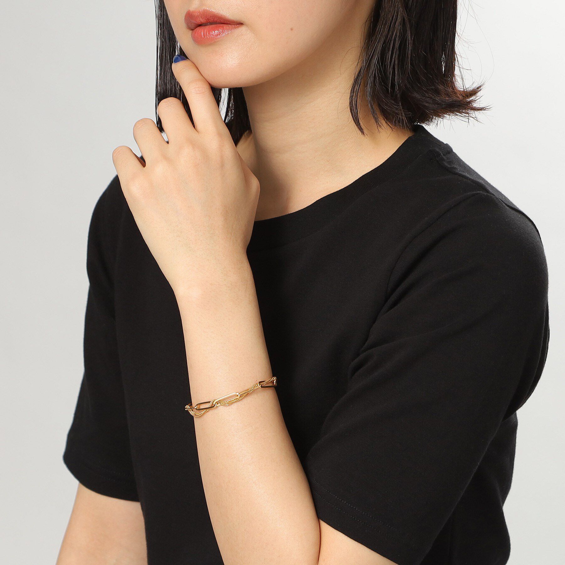 COCOSHNIK ONKITSCH「シルバー ミックスチェーン フラットカーブ スルー ブレスレット GP」|ブレスレット・バングル|