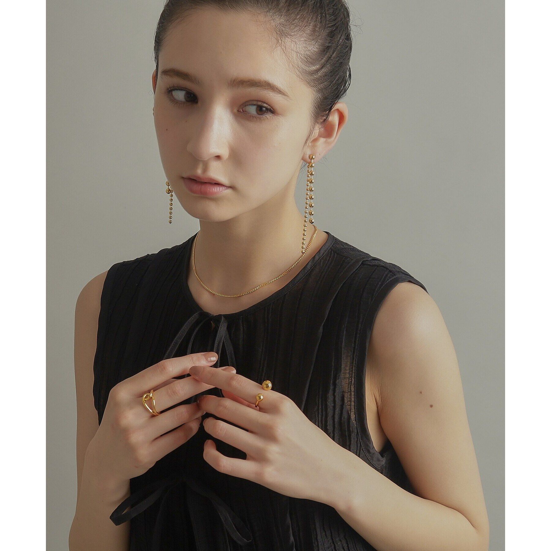 COCOSHNIK ONKITSCH「シルバー チェーンピアス ボール フロントバック GP」|ピアス|