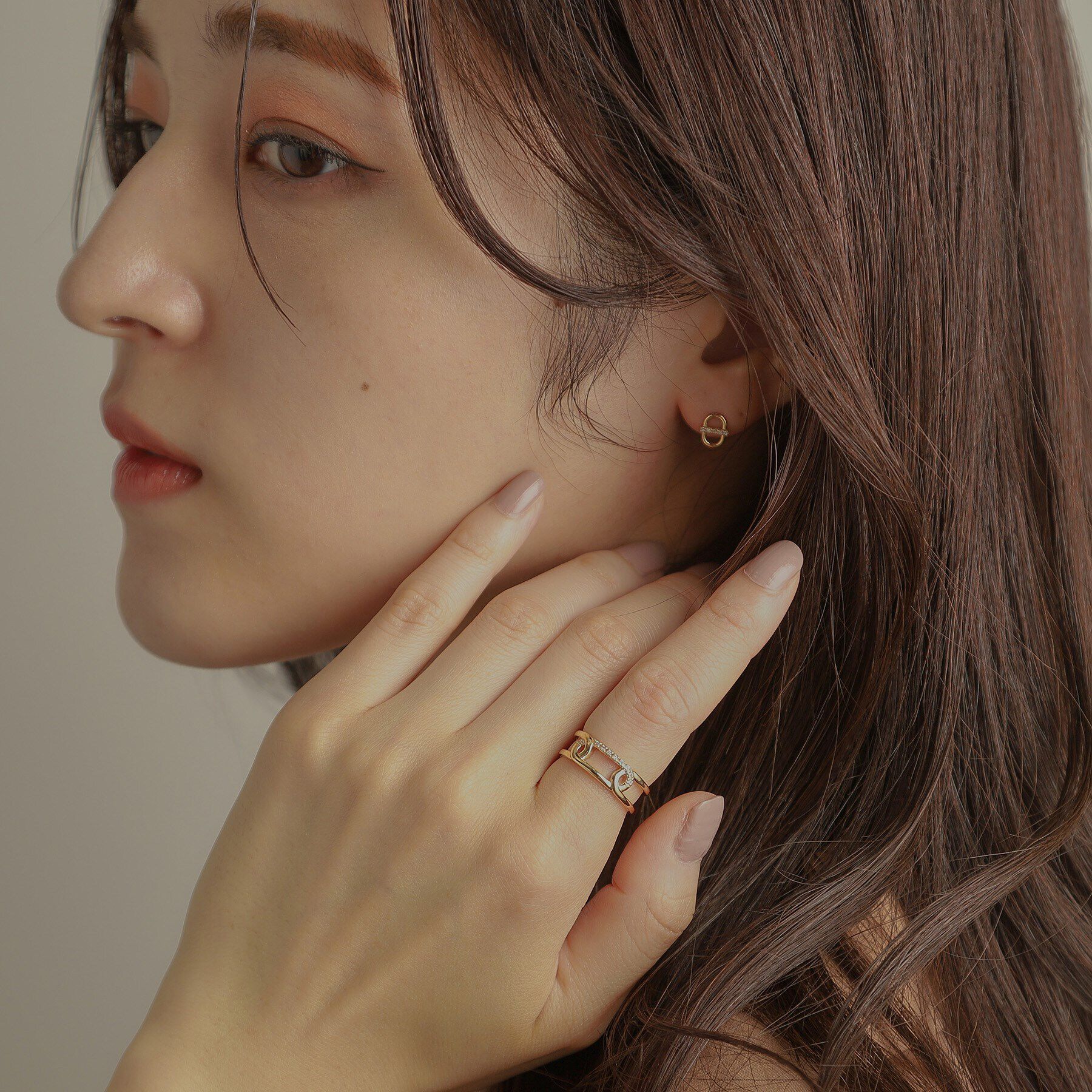 COCOSHNIK「K10ダイヤモンド ケーブルチェーンモチーフアシンメ リング」|リング|