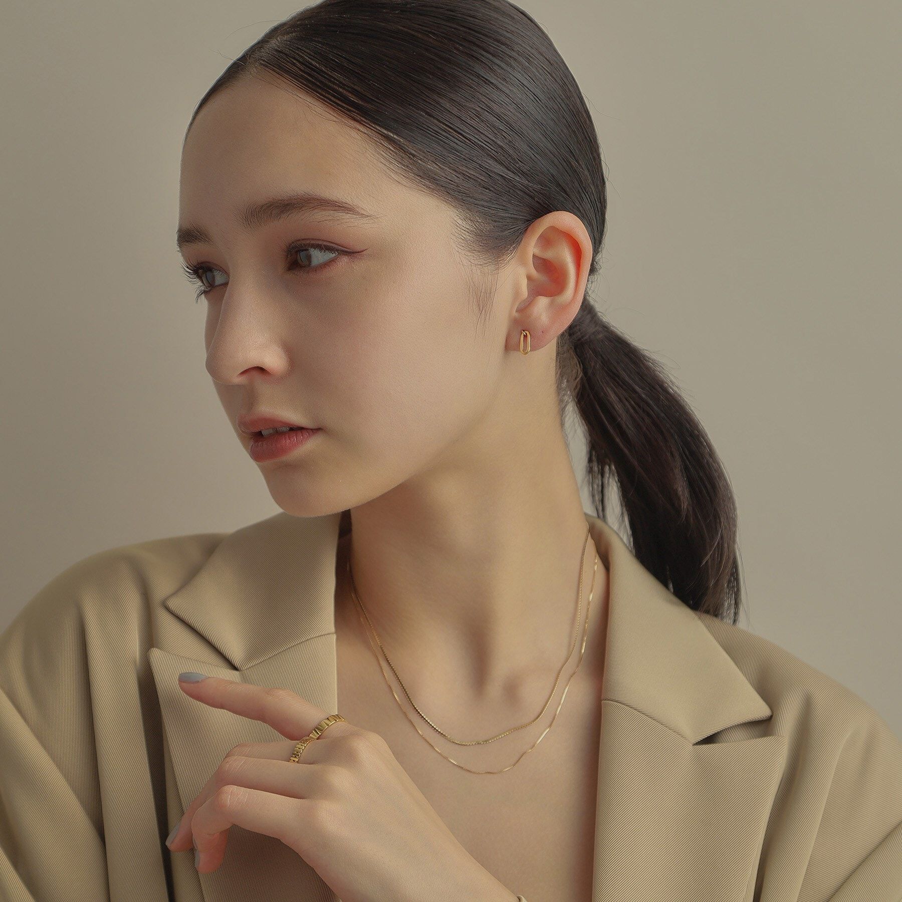 COCOSHNIK「K18中空プリムケーブルチェーン スタッドピアスLL」|ピアス|