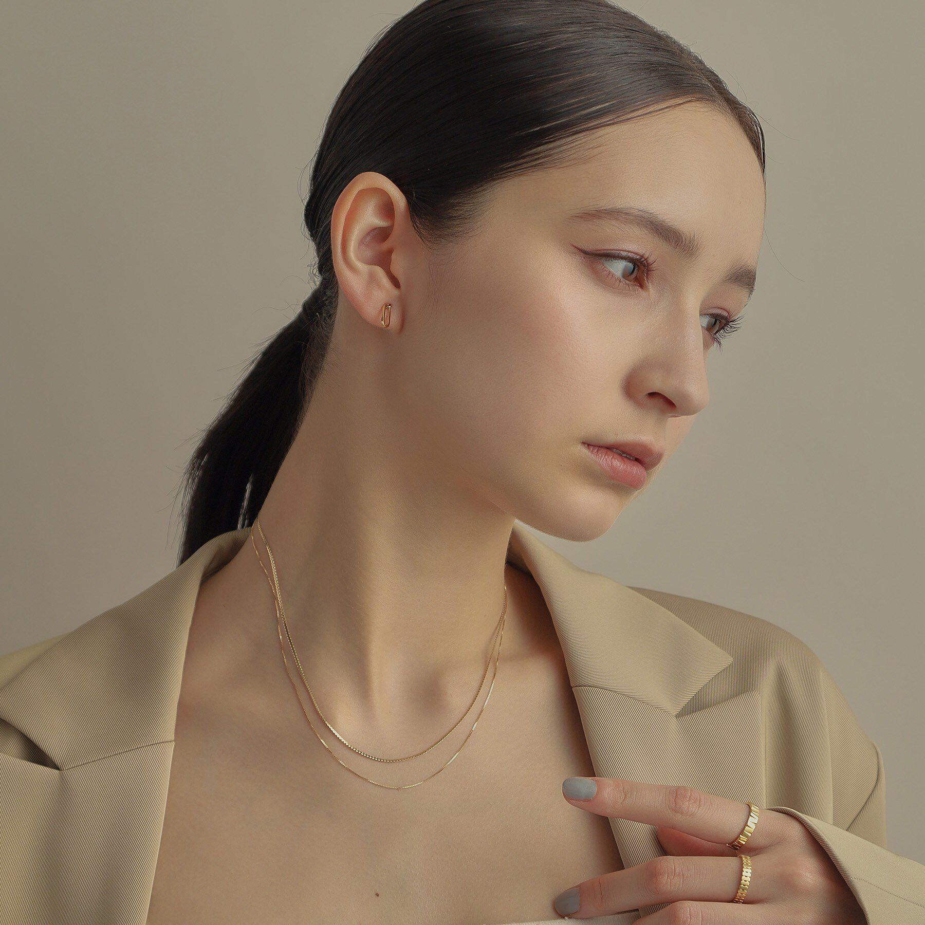 COCOSHNIK「K18中空プリムケーブルチェーン スタッドピアスLL」|ピアス|