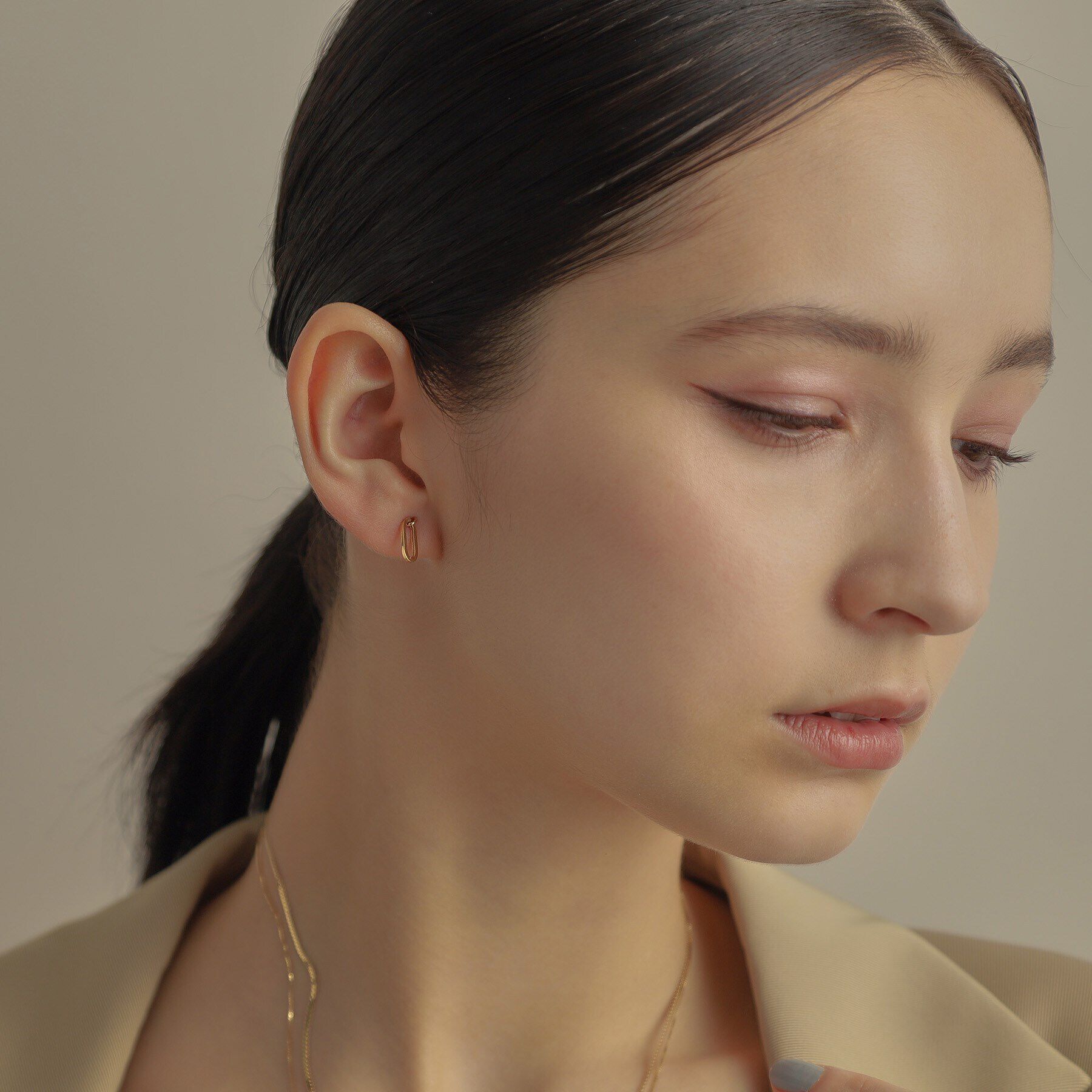 COCOSHNIK「K18中空プリムケーブルチェーン スタッドピアスLL」|ピアス|