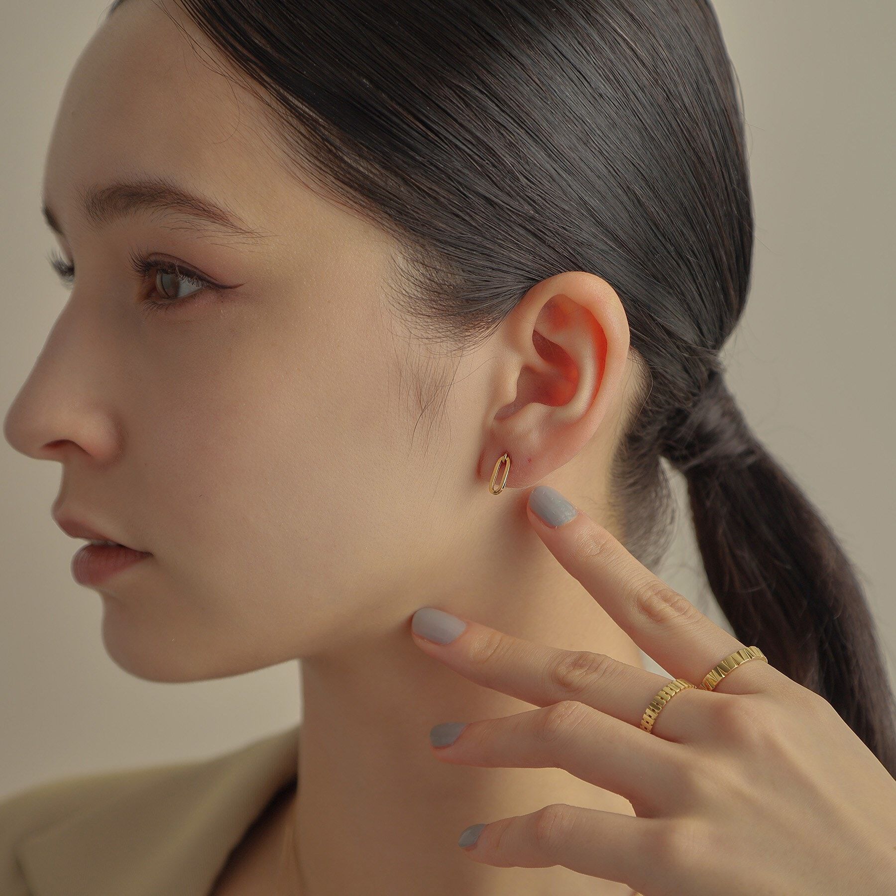 COCOSHNIK「K18中空プリムケーブルチェーン スタッドピアスLL」|ピアス|