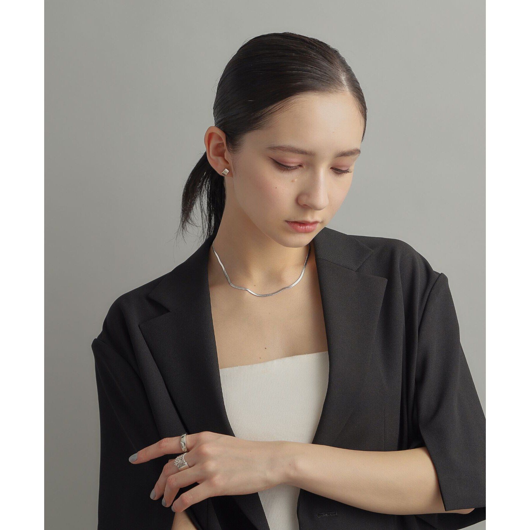 COCOSHNIK ONKITSCH「シルバー デザインチェーン フラットスネークネックレスM」|ネックレス|