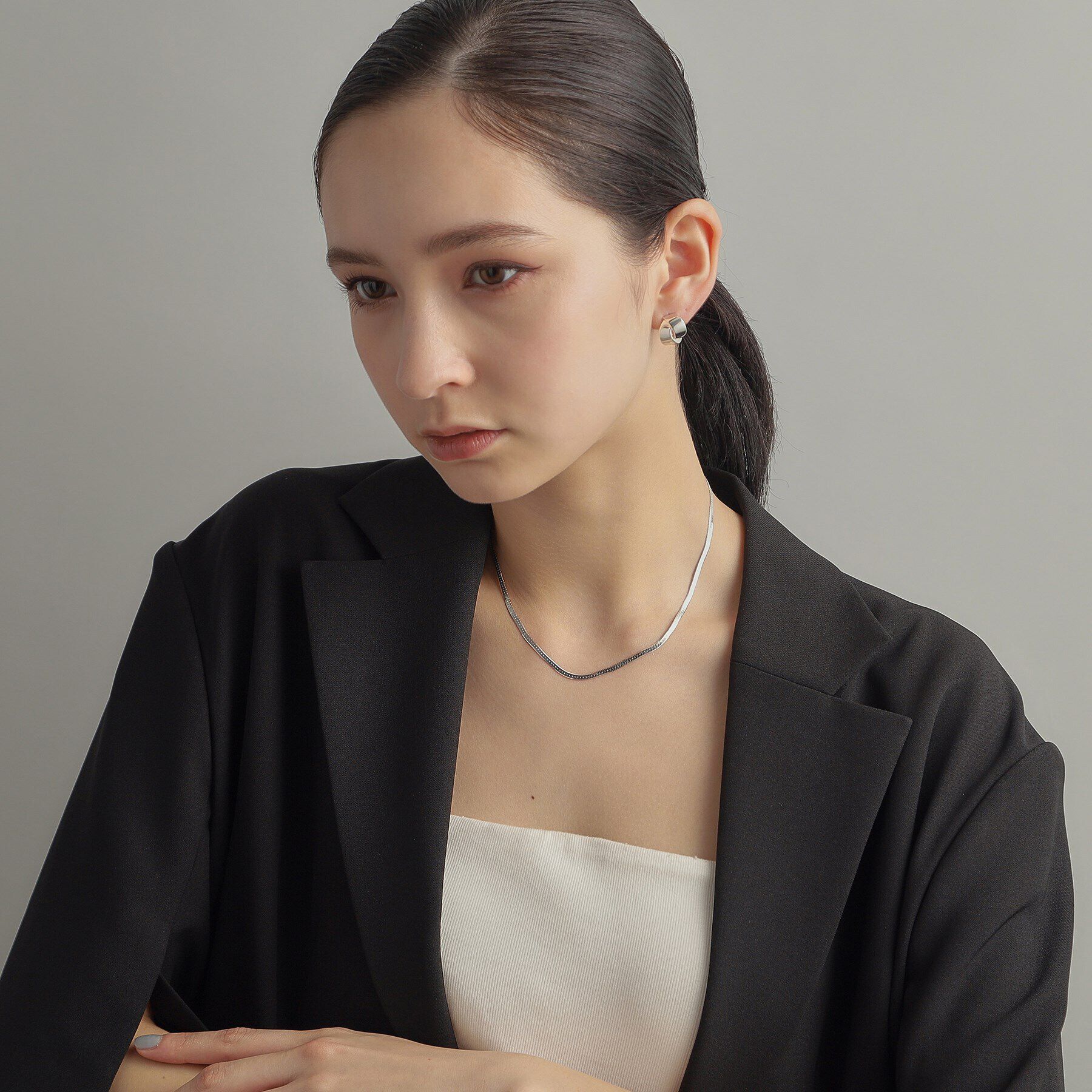 COCOSHNIK ONKITSCH「シルバー デザインチェーン フラットスネークネックレスM」|ネックレス|