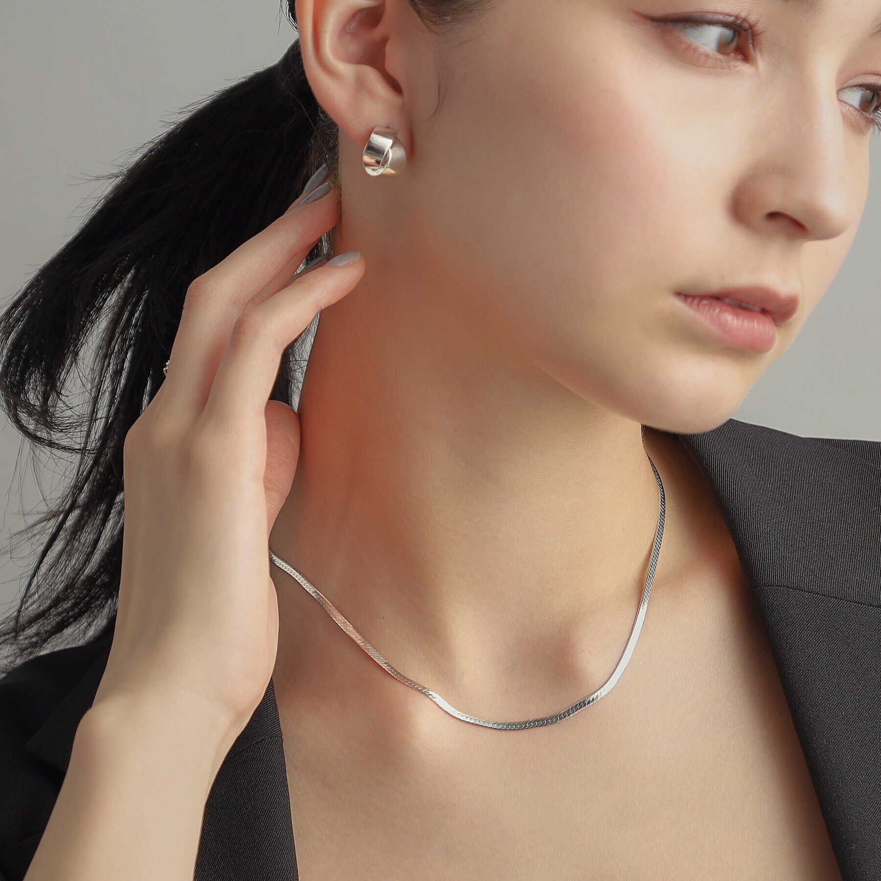 COCOSHNIK ONKITSCH「シルバー デザインチェーン フラットスネークネックレスM」|ネックレス|