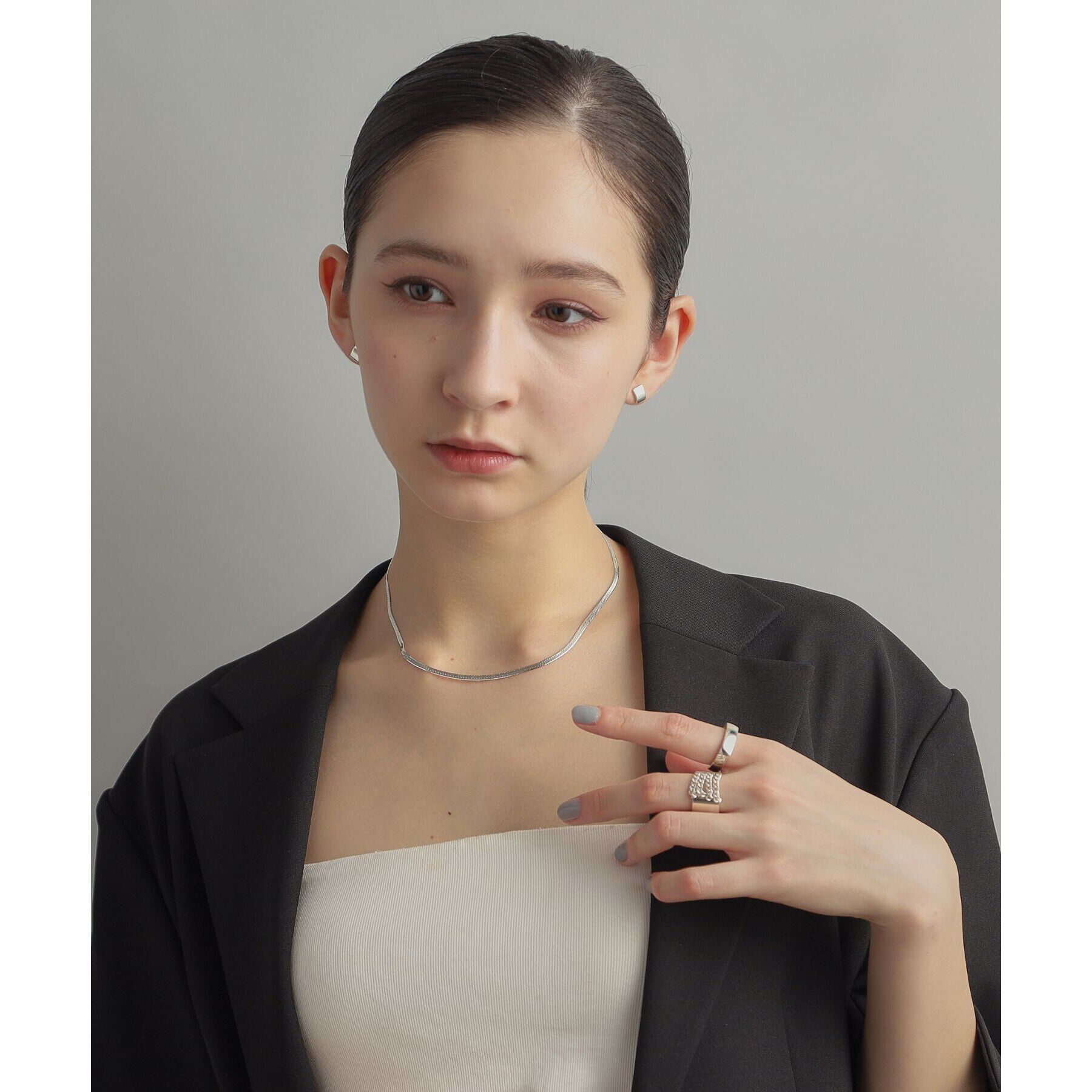 COCOSHNIK ONKITSCH「シルバー デザインチェーン フラットスネークネックレスM」|ネックレス|