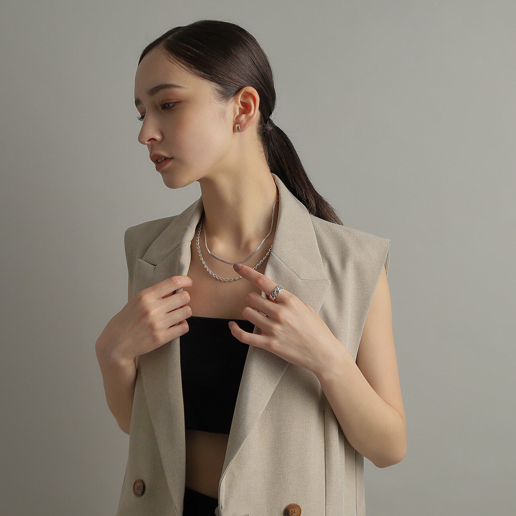 COCOSHNIK ONKITSCH「シルバー ボリュームカーブチェーンモチーフリング」|リング|