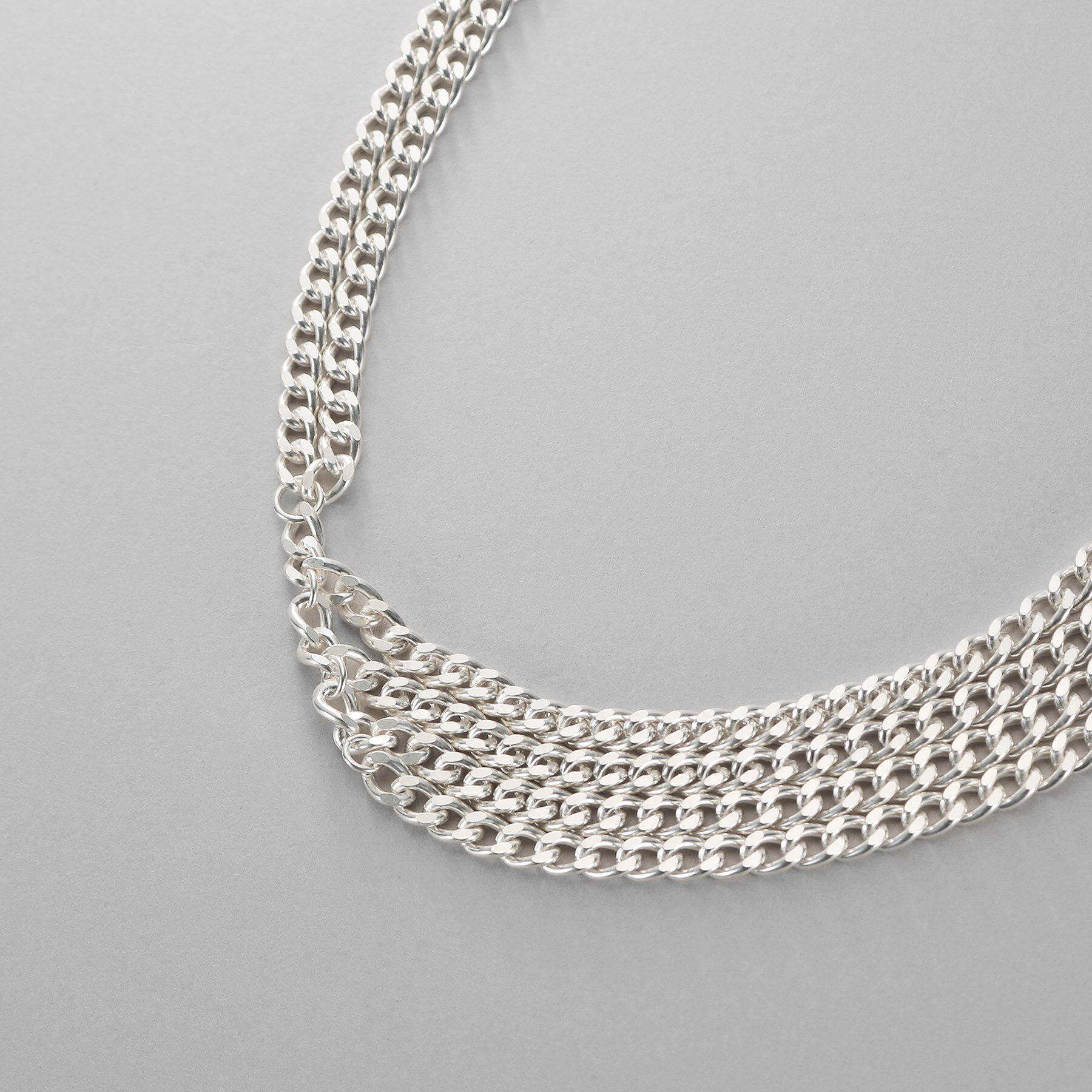 COCOSHNIK ONKITSCH「シルバー カーブチェーンアシンメトリードレープネックレス」|ネックレス|