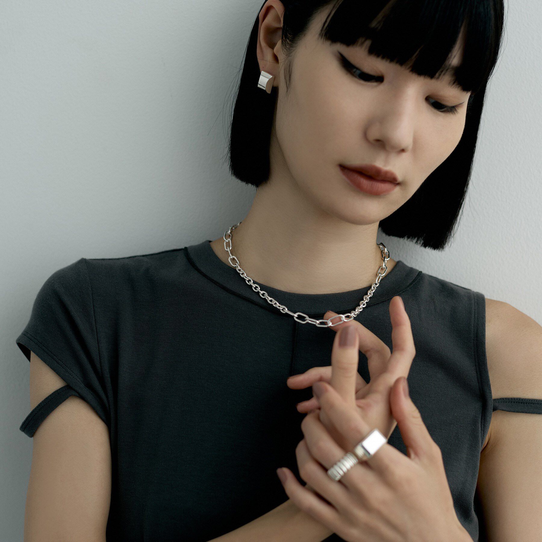 COCOSHNIK ONKITSCH「シルバー オルタネートチェーン ケーブル・オーバルネックレス」|ネックレス|