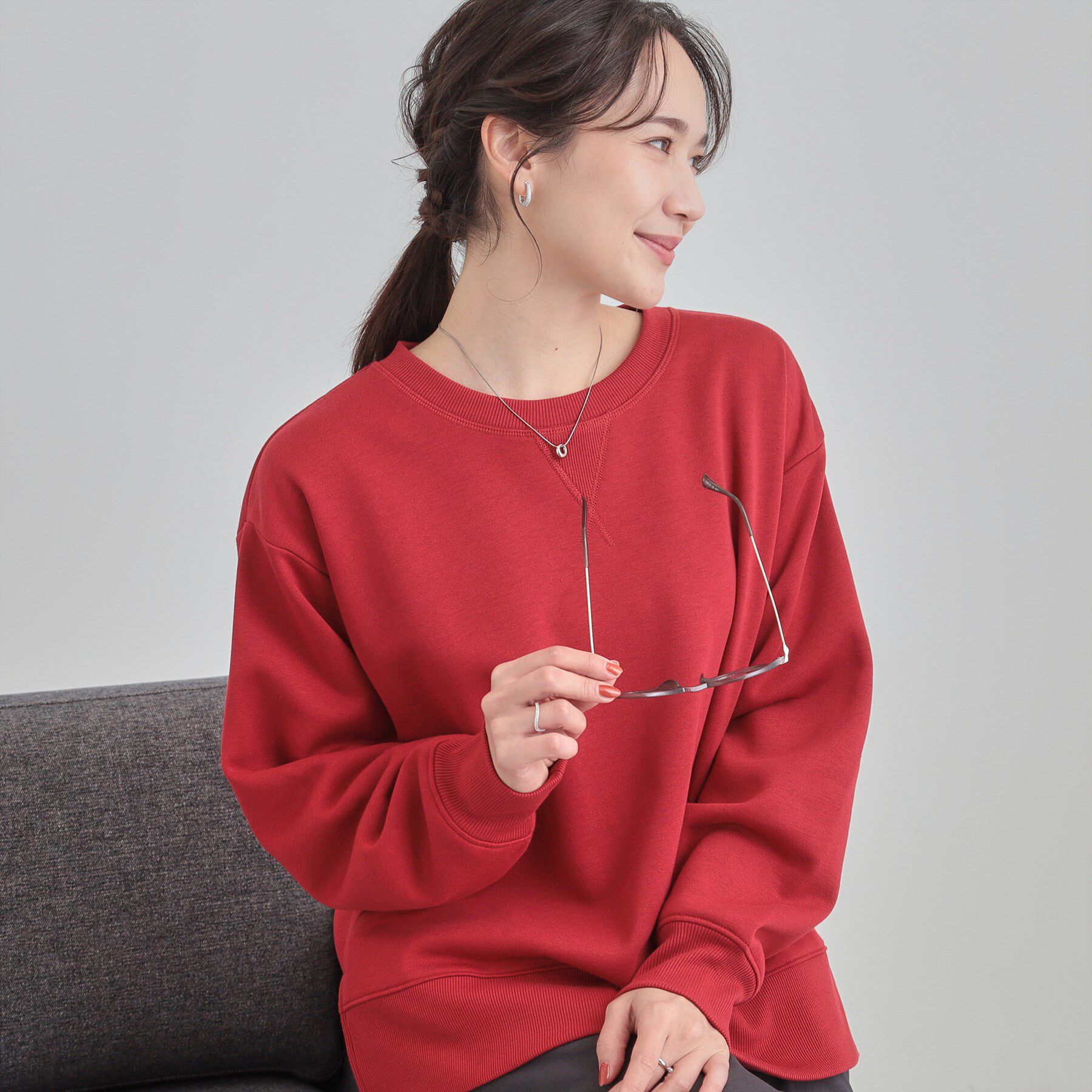 SHOO･LA･RUE「【あったか】ガゼット付き裏起毛スウェット」|パーカー|レッド(063)