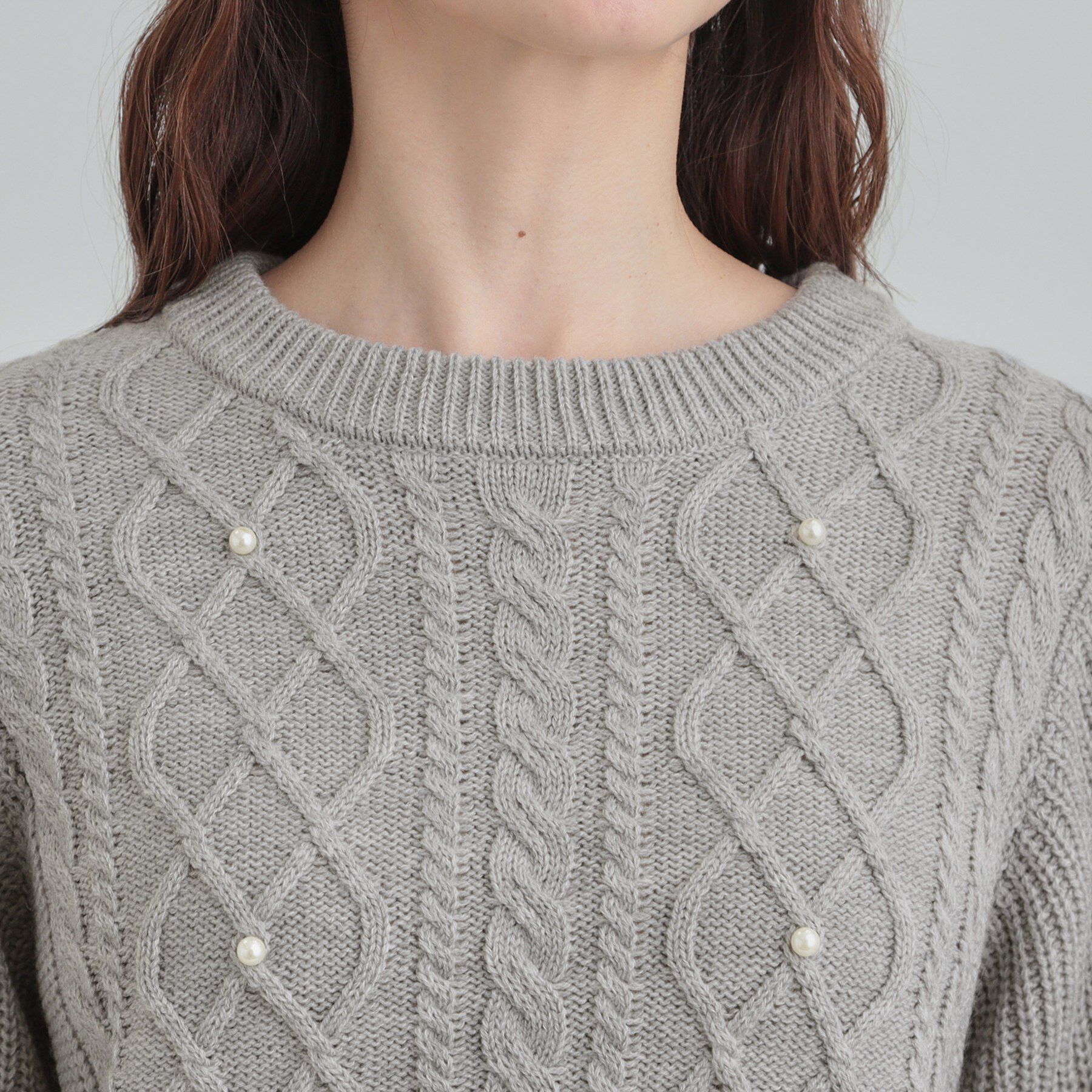 SHOO･LA･RUE「フェイクパールで上品見え ケーブルパール調ニット」|ニット・セーター|