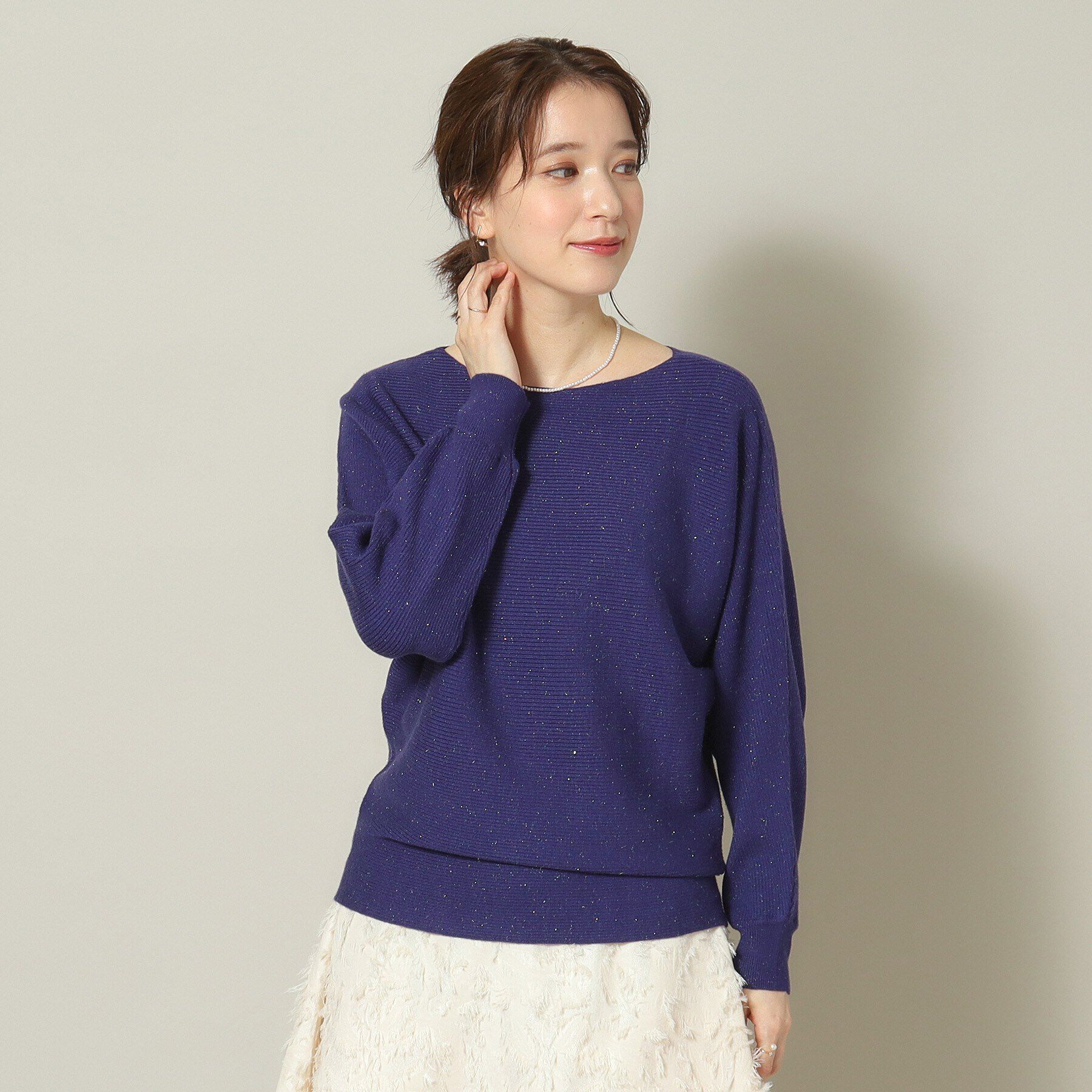 ITS&rsquo;DEMO「【定番人気／肌触り柔らか／手洗い可】ラメリブドルマンニット」|ニット・セーター|ネイビー(094)