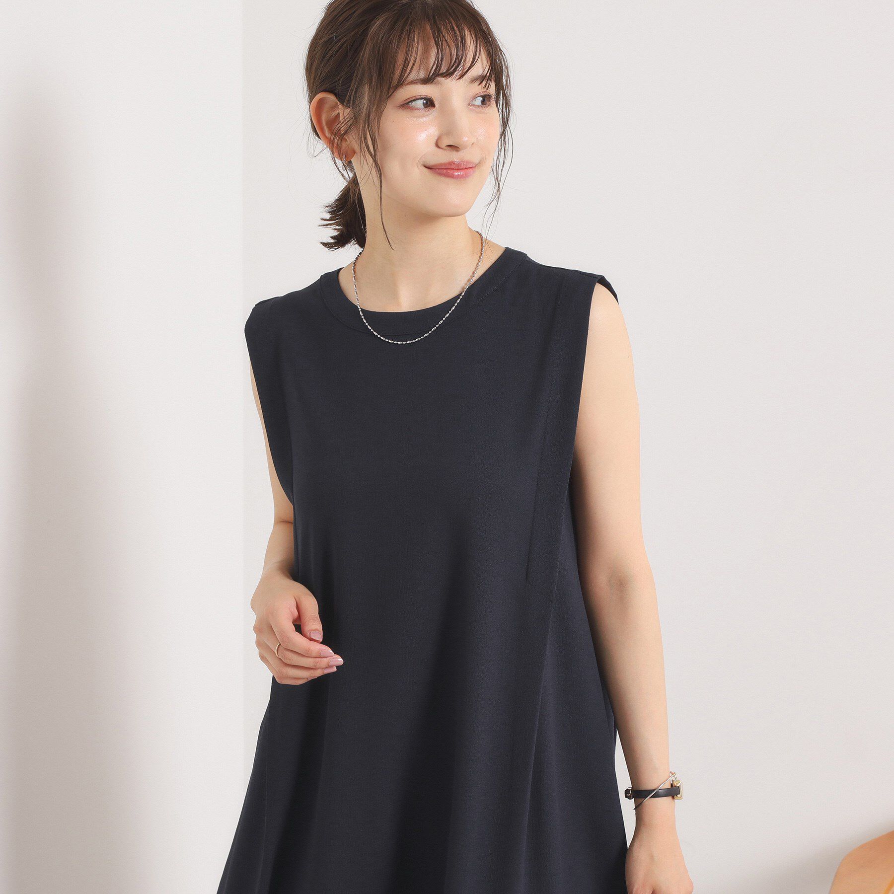 ITS&rsquo;DEMO「【UVカット／速乾／冷感／洗濯機OK／洗濯後しわになりにくい】麻調ストレッチ肩タックワンピース＜ラク」|ワンピース|