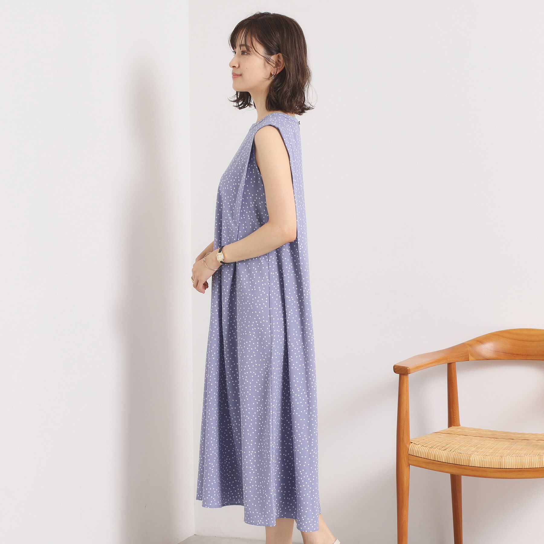 ITS&rsquo;DEMO「【UVカット／速乾／冷感／洗濯機OK／洗濯後しわになりにくい】麻調ストレッチ肩タックワンピース＜ラク」|ワンピース|