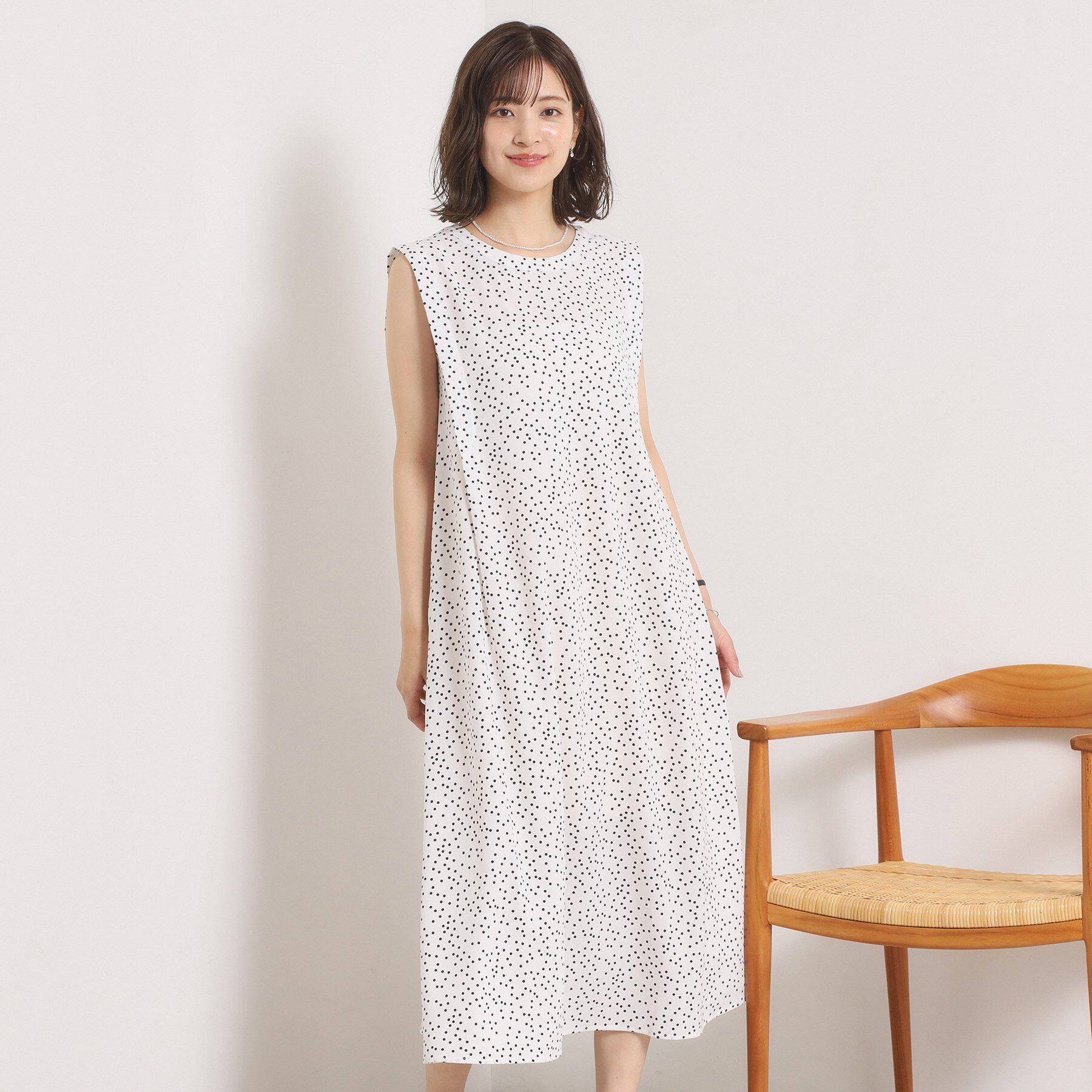 ITS&rsquo;DEMO「【UVカット／速乾／冷感／洗濯機OK／洗濯後しわになりにくい】麻調ストレッチ肩タックワンピース＜ラク」|ワンピース|オフホワイト(103