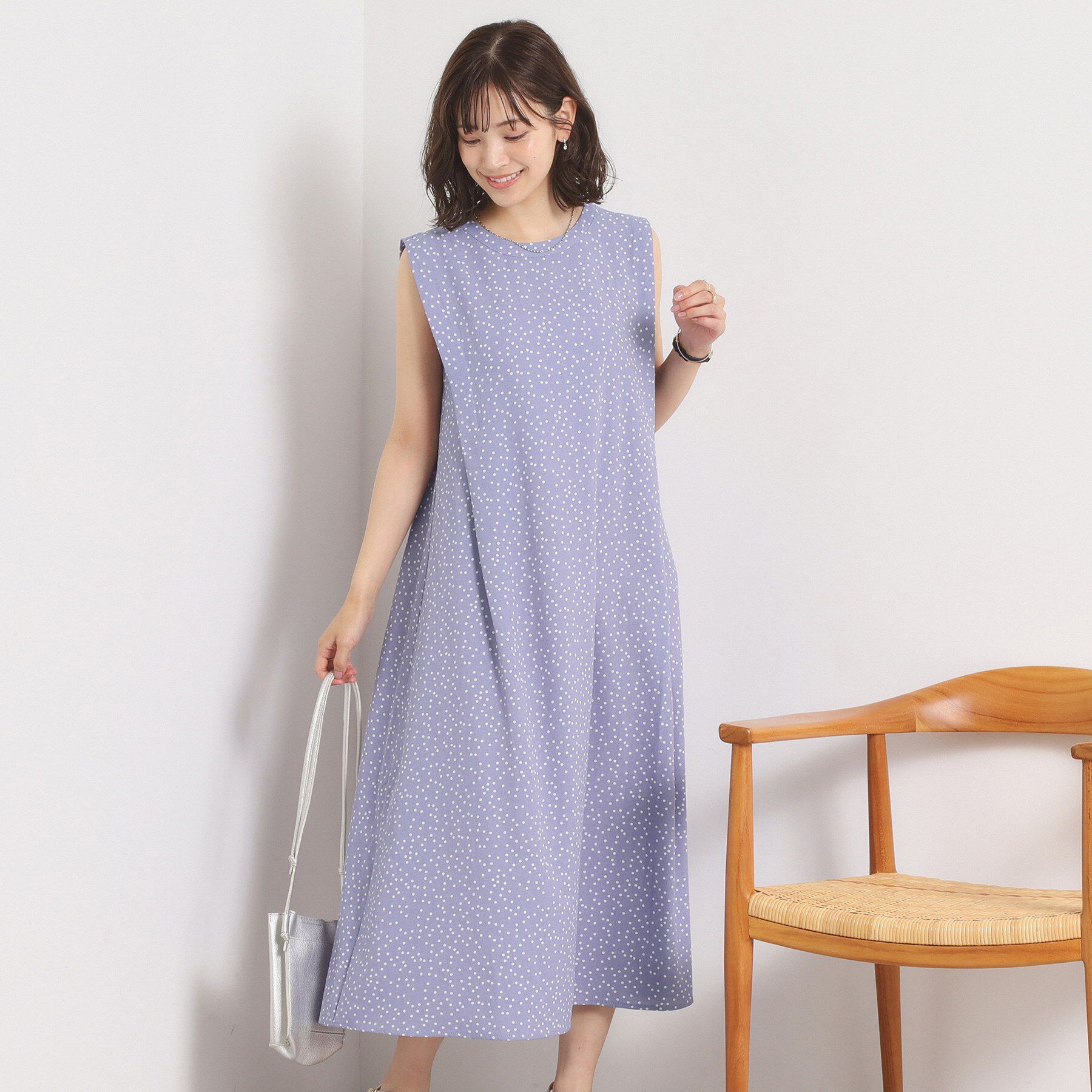 ITS&rsquo;DEMO「【UVカット／速乾／冷感／洗濯機OK／洗濯後しわになりにくい】麻調ストレッチ肩タックワンピース＜ラク」|ワンピース|サックスブルー(19