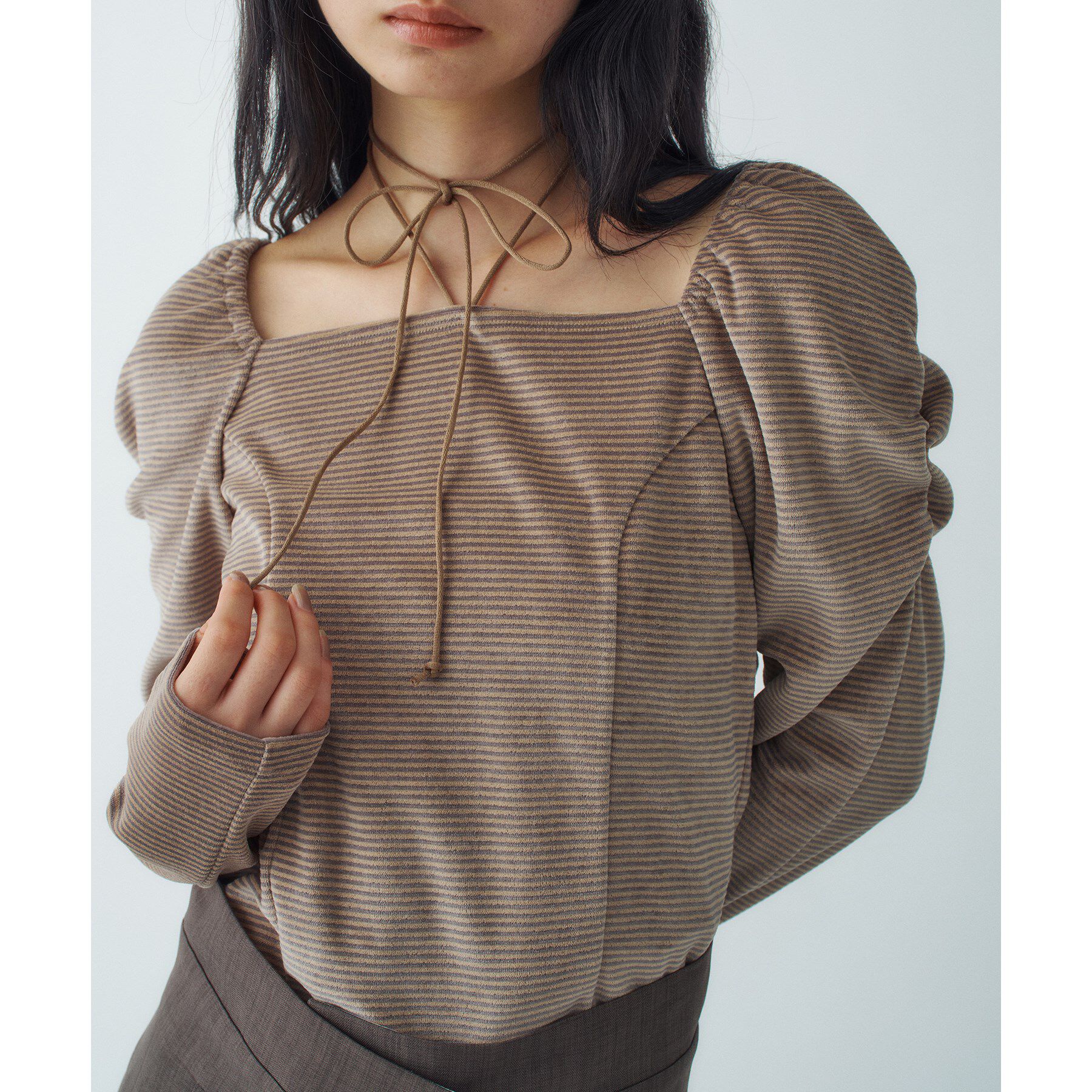 CODE A「velour square puff top」|Tシャツ・カットソー|ベージュ(352)