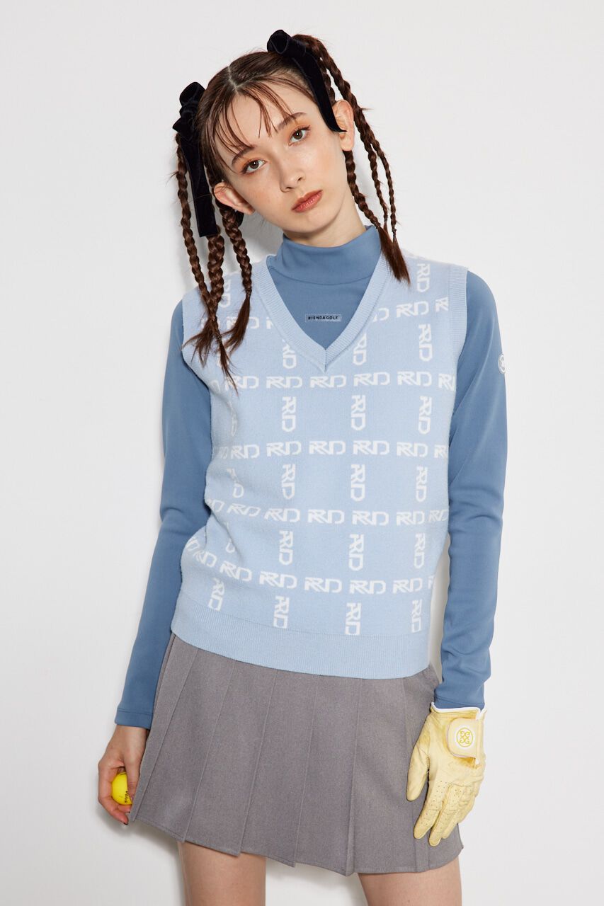 rienda「ニットロゴJQ ベスト」|ダウンベスト・ベスト|L/BLU1