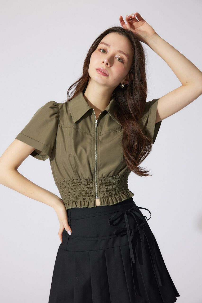 rienda「ウエストシャーリングZIPブラウス」|シャツ・ブラウス|