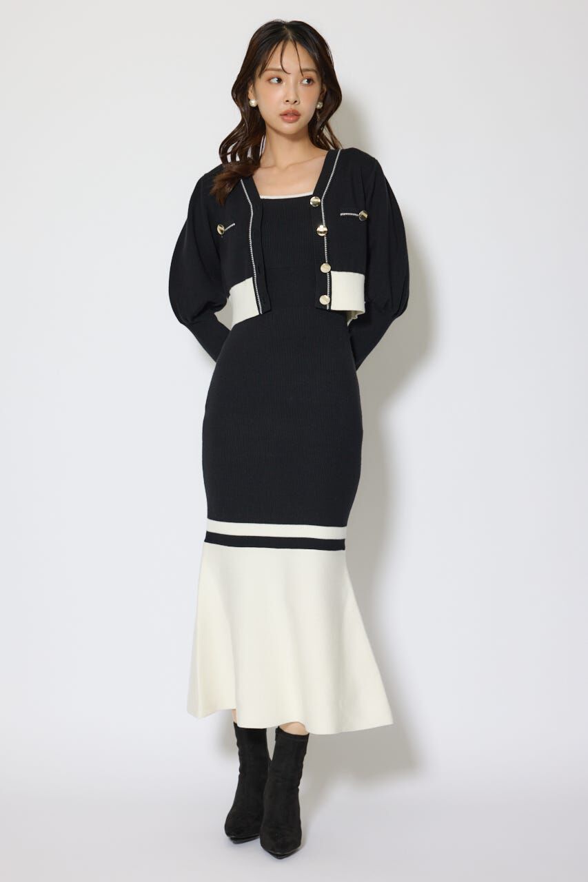rienda「バイカラーカーデセットニットワンピース」|ワンピース|