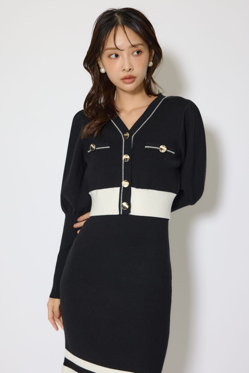 rienda「バイカラーカーデセットニットワンピース」|ワンピース|