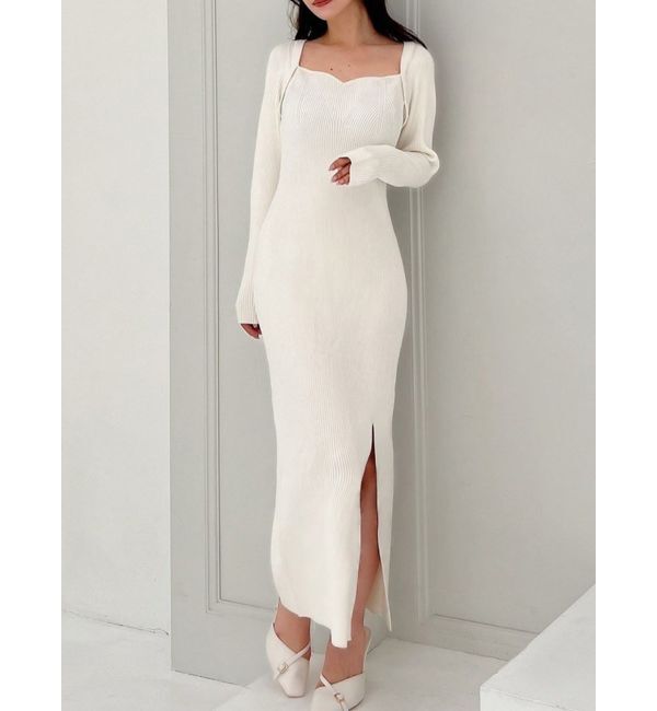 RESEXXY「ハートネックリブニットワンピース」|ワンピース|ホワイト