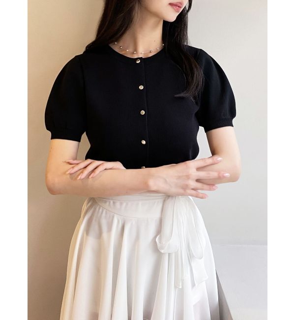 RESEXXY「クルーネックハーフスリーブニットカーデ」|カーディガン|ブラック