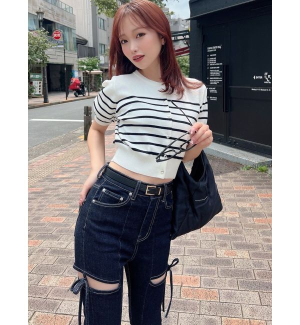 RESEXXY「クルーネックハーフスリーブニットカーデ」|カーディガン|