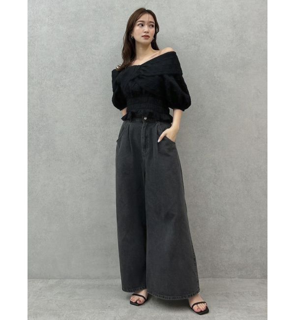 dazzlin「ダブルハイウエストワイドデニムパンツ」|デニム|