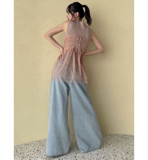 dazzlin「ダブルハイウエストワイドデニムパンツ」|デニム|