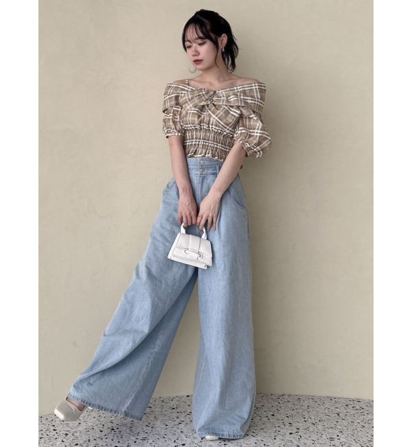 dazzlin「ダブルハイウエストワイドデニムパンツ」|デニム|