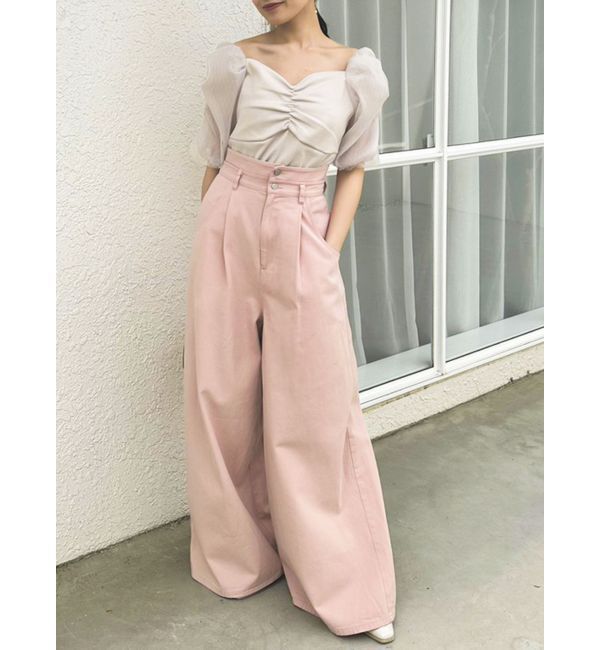 dazzlin「ダブルハイウエストワイドデニムパンツ」|デニム|