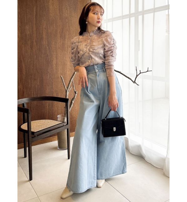 dazzlin「ダブルハイウエストワイドデニムパンツ」|デニム|
