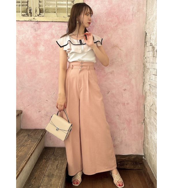 dazzlin「ダブルハイウエストワイドデニムパンツ」|デニム|