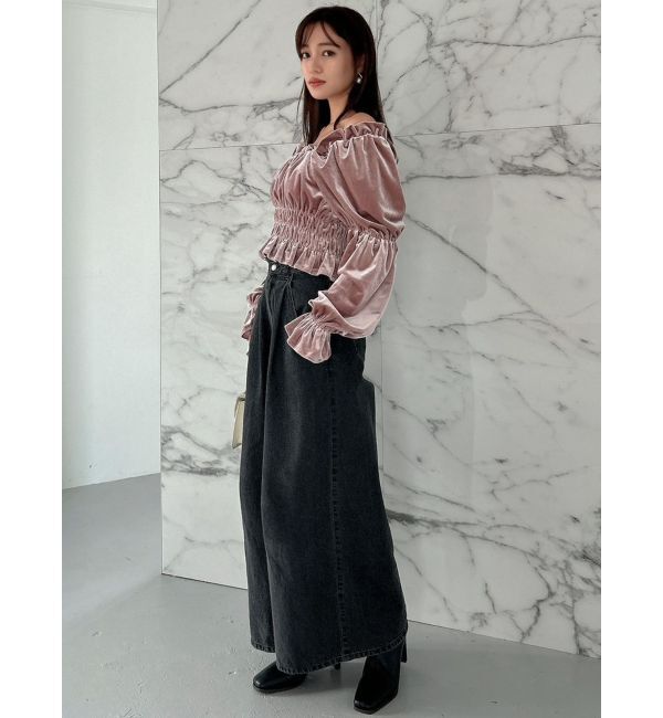 dazzlin「ダブルハイウエストワイドデニムパンツ」|デニム|