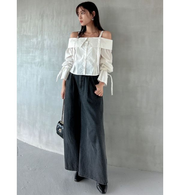 dazzlin「ダブルハイウエストワイドデニムパンツ」|デニム|