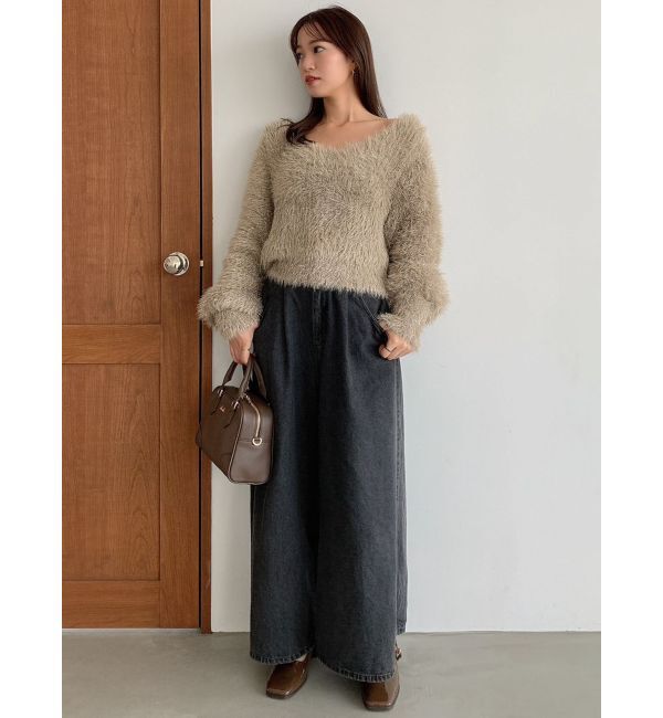 dazzlin「ダブルハイウエストワイドデニムパンツ」|デニム|