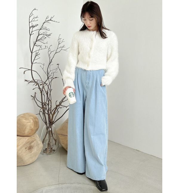 dazzlin「ダブルハイウエストワイドデニムパンツ」|デニム|