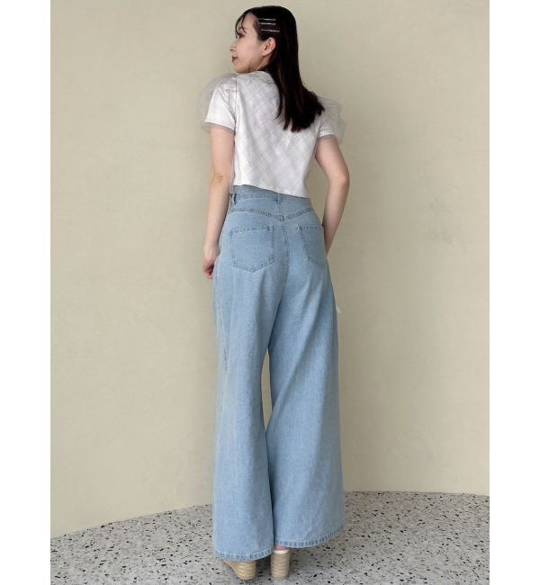 dazzlin「ダブルハイウエストワイドデニムパンツ」|デニム|