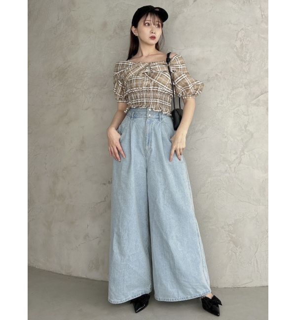 dazzlin「ダブルハイウエストワイドデニムパンツ」|デニム|