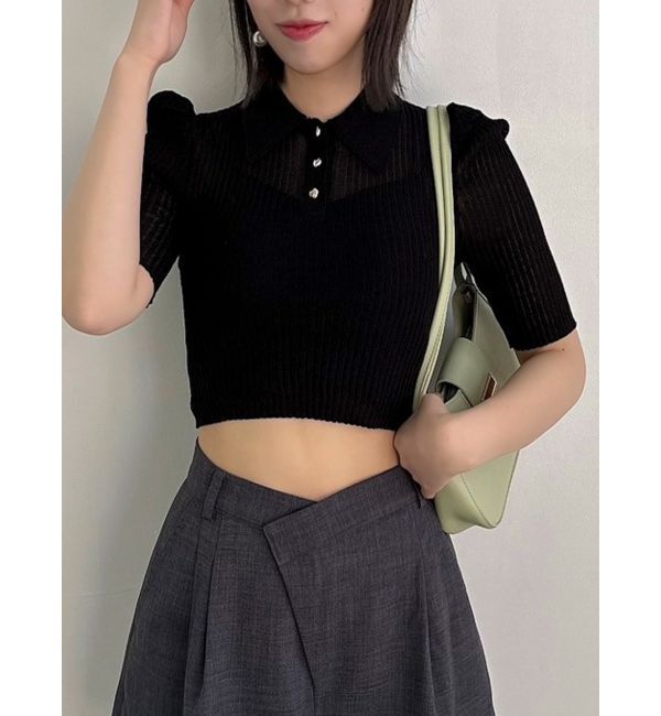 dazzlin「シアーニットポロ」|ニット・セーター|ブラック