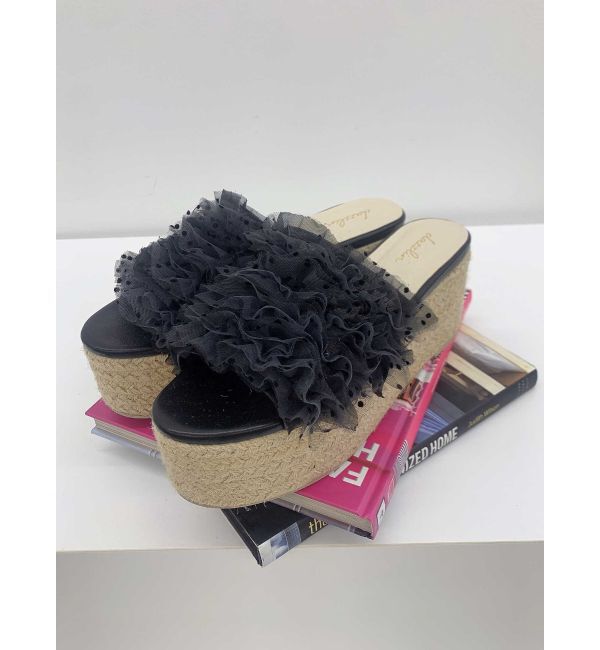 dazzlin「チュールギャザージュートウェッジサンダル」|サンダル|ブラック