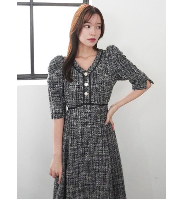 dazzlin「マルチボタンパイピングツイードワンピース」|ワンピース|