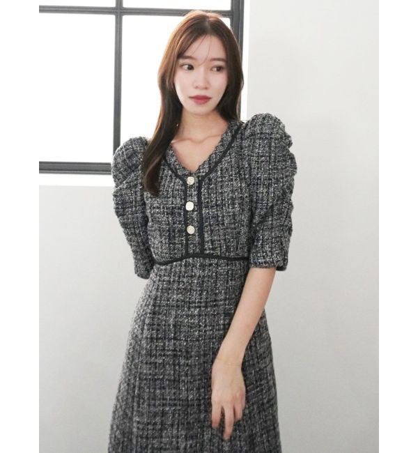 dazzlin「マルチボタンパイピングツイードワンピース」|ワンピース|
