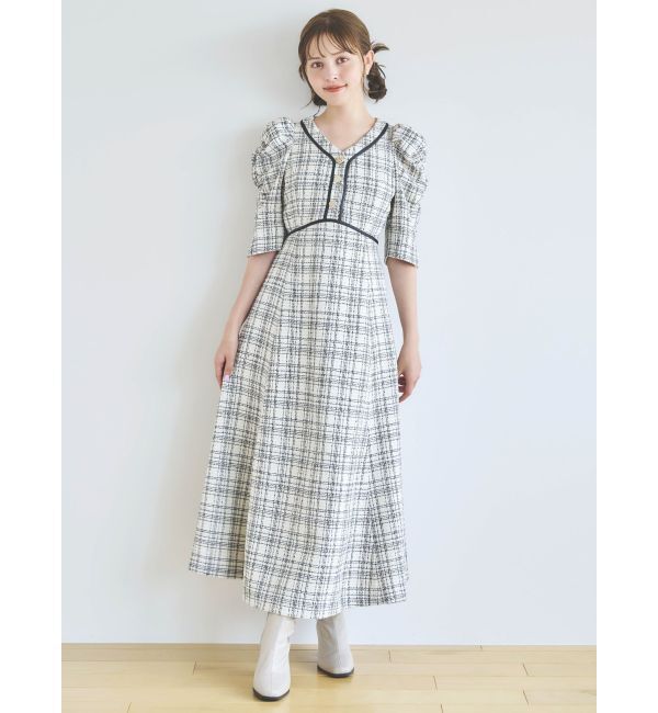 dazzlin「マルチボタンパイピングツイードワンピース」|ワンピース|