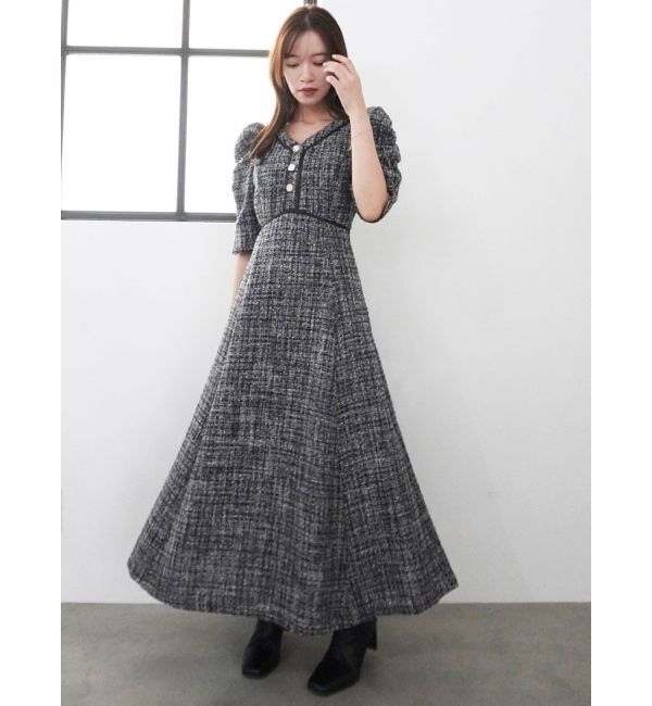 dazzlin「マルチボタンパイピングツイードワンピース」|ワンピース|