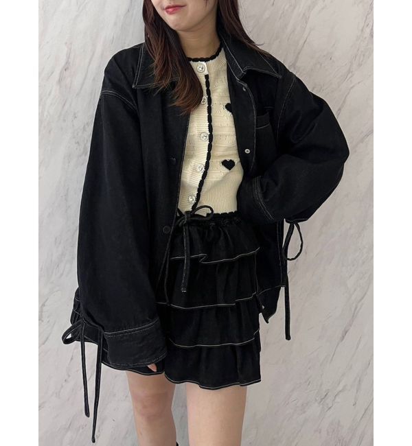 dazzlin「【SETUP】カフスリボンフェイクレザージャケット※セットアップ対応」|ブルゾン・スタジャン|ブラック