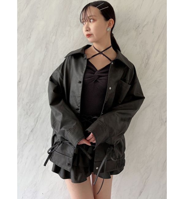 dazzlin「【SETUP】カフスリボンフェイクレザージャケット※セットアップ対応」|ブルゾン・スタジャン|