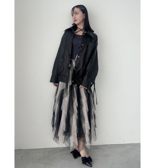 dazzlin「【SETUP】カフスリボンフェイクレザージャケット※セットアップ対応」|ブルゾン・スタジャン|